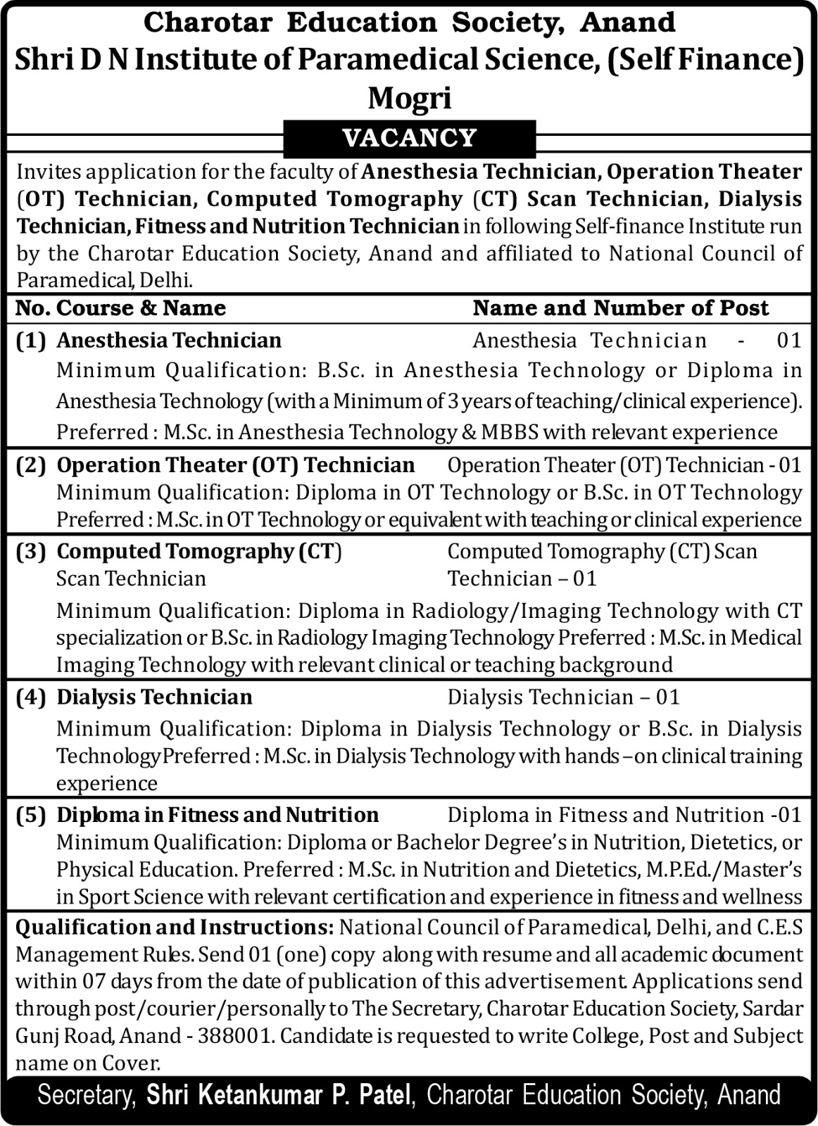 Vacancy advertisement
